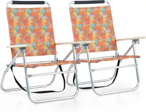 ALPHA CAMP Backpack Beach Chairs Set of 2 with Cooler Bag 3 Position Classic Lay Flat Folding Beach Chair with Backpack Strap Support 250lbs,Camo