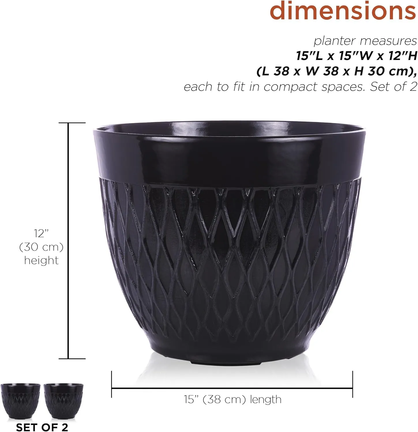 Alpine Corporation CLL404BK-2 Indoor Outdoor Stone Look Planters with Drainage Holes, Black, Set of 2
