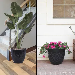 Alpine Corporation CLL404BK-2 Indoor Outdoor Stone Look Planters with Drainage Holes, Black, Set of 2