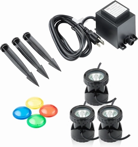 Alpine Corporation Power Beam Set of 3 Indoor/Outdoor 20 Watt Halogen Lights with Transformer