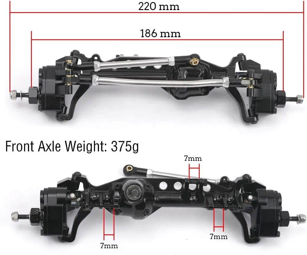Aluminum Alloy Portal Axle Complete Front Axle for Axial SCX10 III AXI03007 1/10 RC Crawler Upgrades (Black, Front)