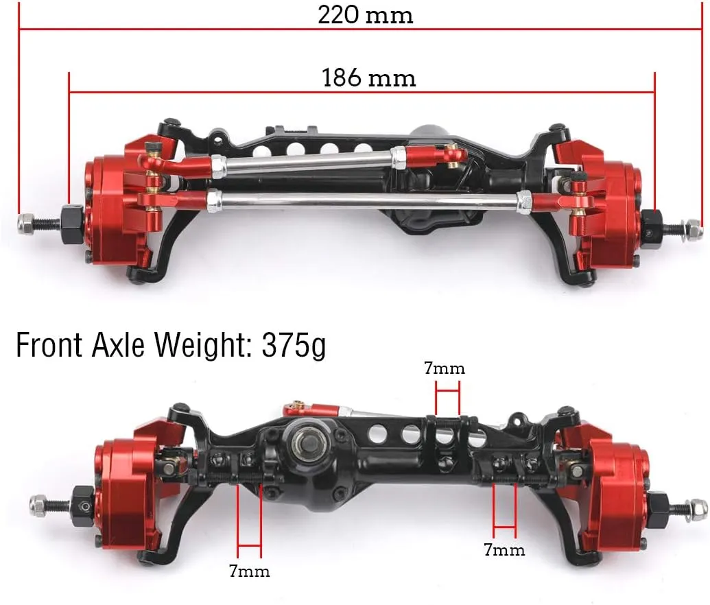 Aluminum Alloy Portal Axle Complete Front Axle for Axial SCX10 III AXI03007 1/10 RC Crawler Upgrades (Red&Black, Front)