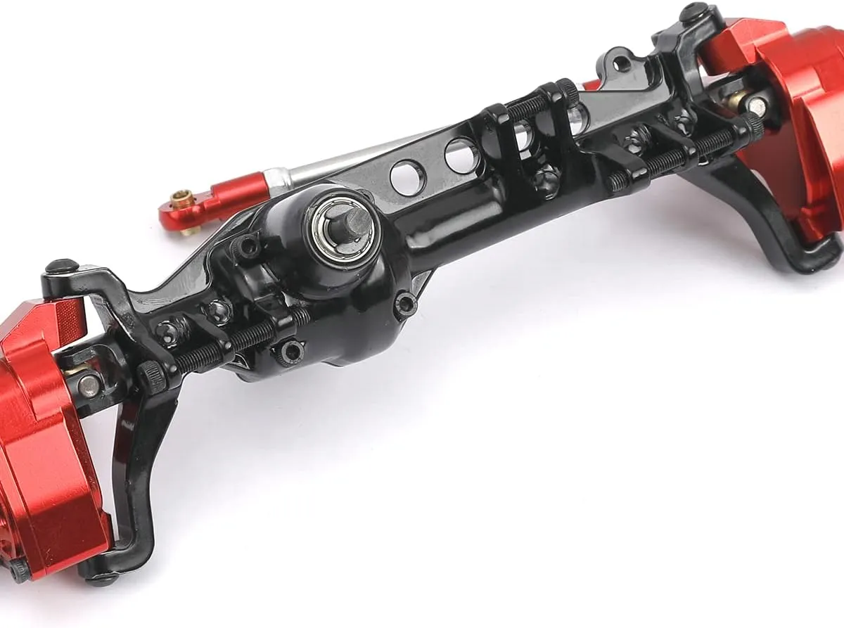 Aluminum Alloy Portal Axle Complete Front Axle for Axial SCX10 III AXI03007 1/10 RC Crawler Upgrades (Red&Black, Front)