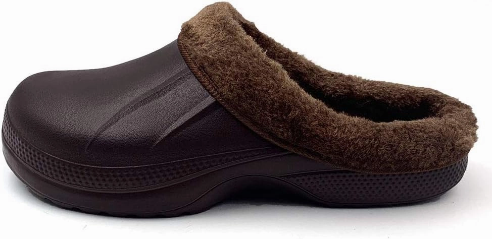 Amoji Fur Lined Clogs Fleece Garden Slippers House Home Winter Clogs Shoes