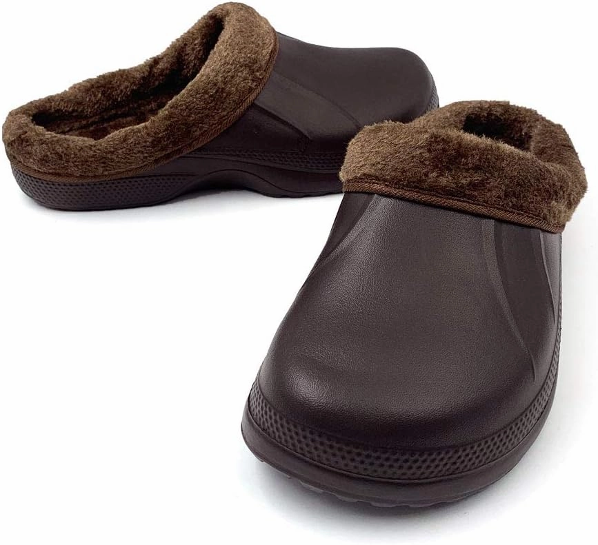 Amoji Fur Lined Clogs Fleece Garden Slippers House Home Winter Clogs Shoes