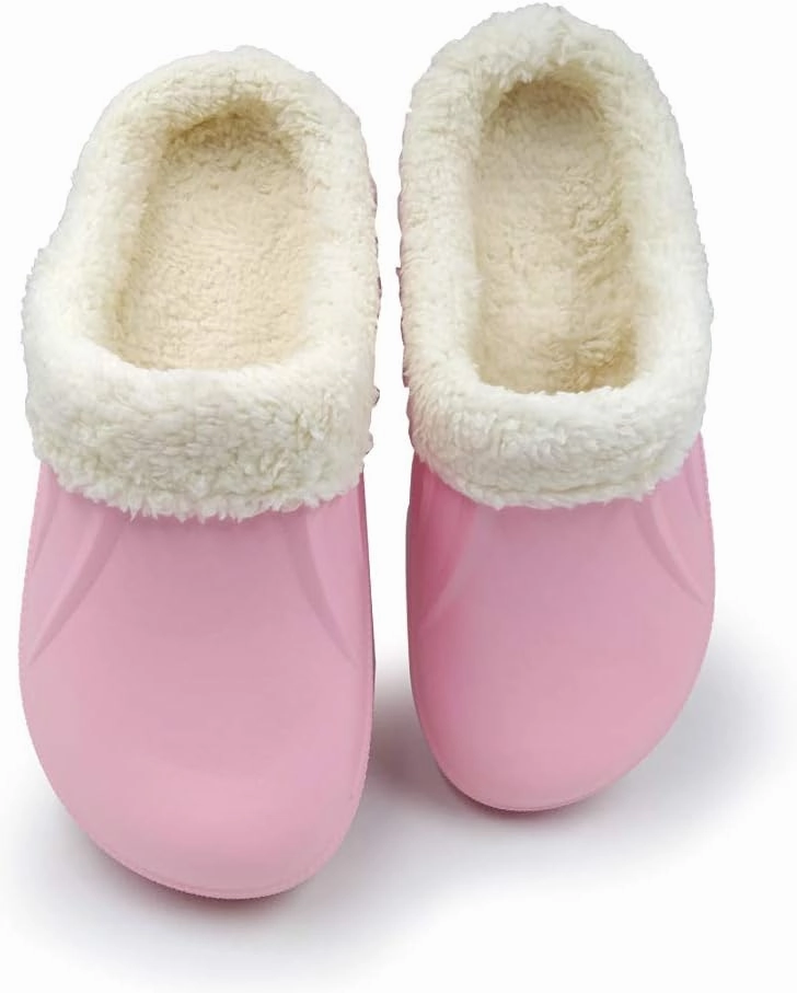 Amoji Fur Lined Clogs Fleece Garden Slippers House Home Winter Clogs Shoes