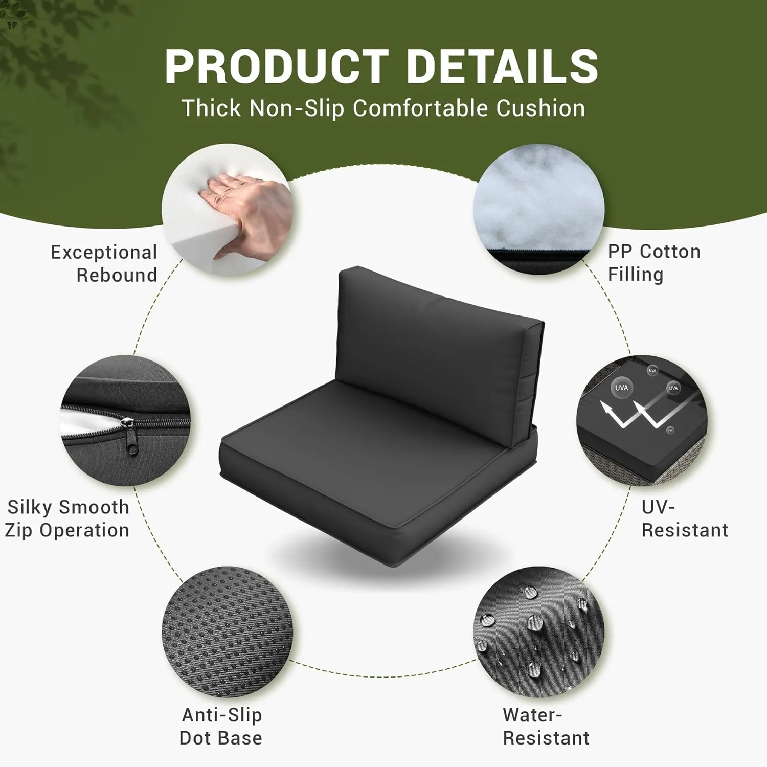 Amopatio Outdoor Cushions, Patio Furniture Replacement Cushions, Cushions for Outdoor Furniture, Waterproof & Fade Resistant(Cushion Cores & Covers, Black)