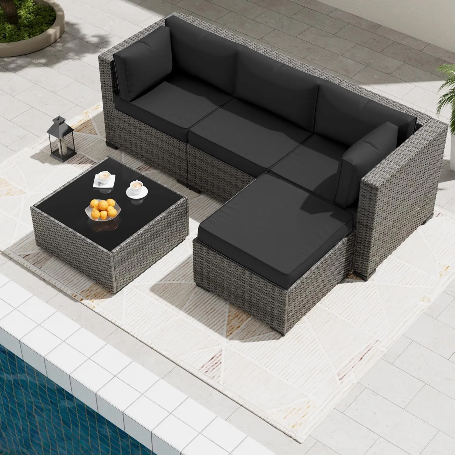 Amopatio Outdoor Cushions, Patio Furniture Replacement Cushions, Cushions for Outdoor Furniture, Waterproof & Fade Resistant(Cushion Cores & Covers, Black)