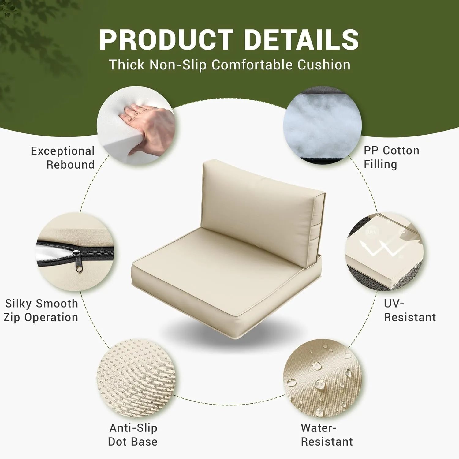 Amopatio Outdoor Cushions, Patio Furniture Replacement Cushions, Cushions for Outdoor Furniture, Waterproof & Fade Resistant(Cushion Cores & Covers, Cream)