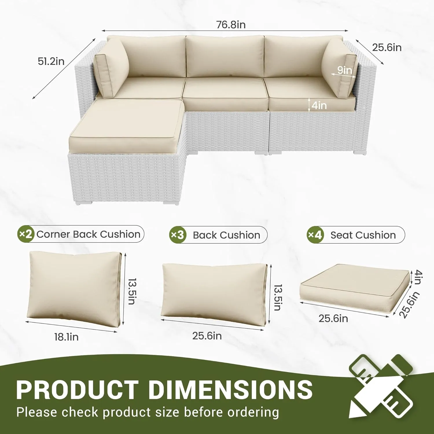 Amopatio Outdoor Cushions, Patio Furniture Replacement Cushions, Cushions for Outdoor Furniture, Waterproof & Fade Resistant(Cushion Cores & Covers, Cream)