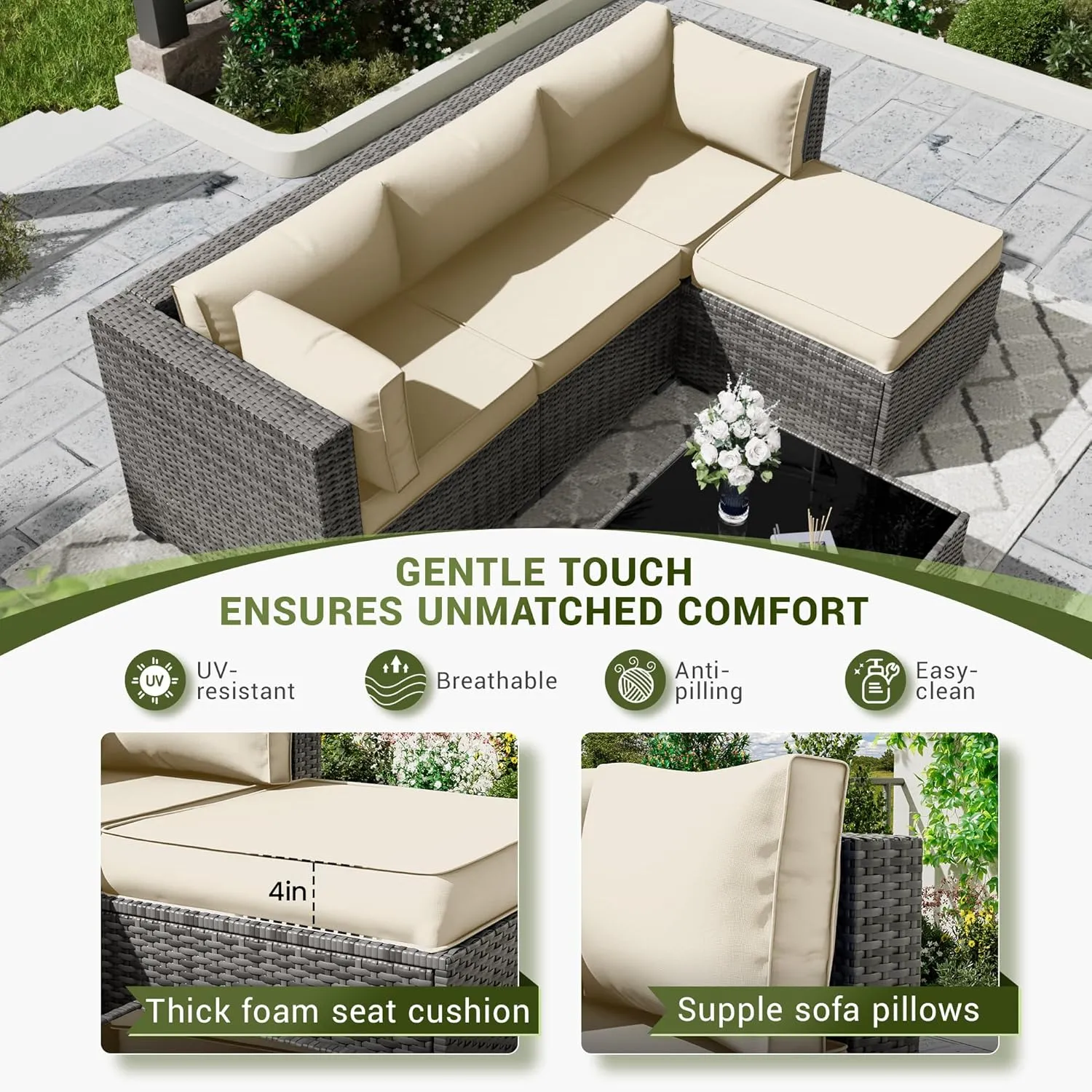 Amopatio Outdoor Cushions, Patio Furniture Replacement Cushions, Cushions for Outdoor Furniture, Waterproof & Fade Resistant(Cushion Cores & Covers, Cream)