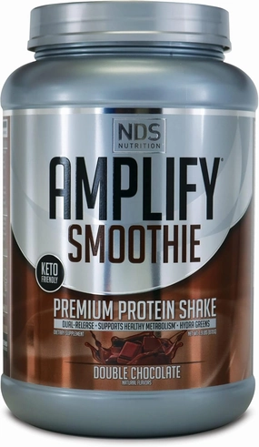 AMPLIFY NDS Nutrition Smoothie Premium Whey Protein Powder Shake with Added Greens and Amino Acids - Build Lean Muscle, Gain Strength, Lasting Energy, and Lose Fat - Double Chocolate (30 Servings)