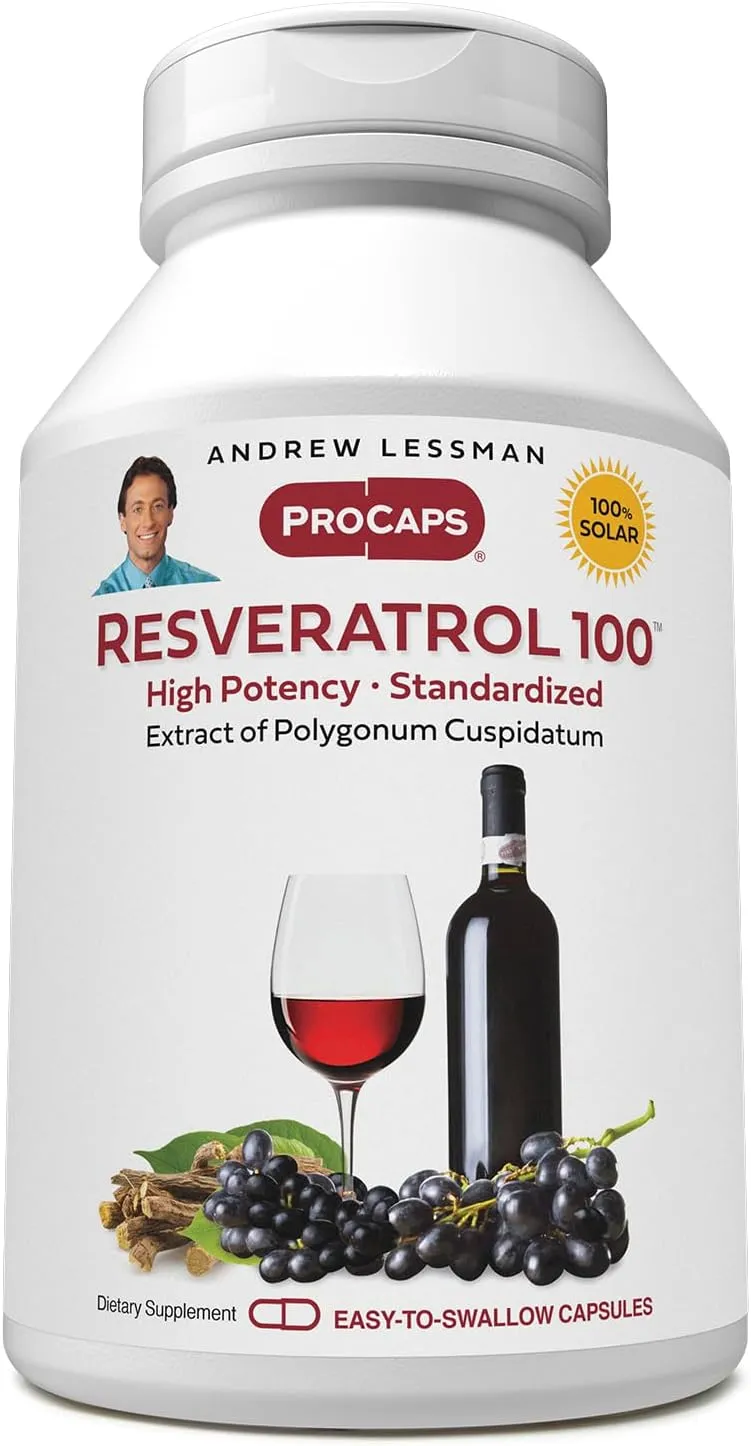 ANDREW LESSMAN Resveratrol-100mg - 60 Capsules - Red Wine's Beneficial, Naturally Occurring Anti-oxidant, Without Alcohol. Additive Free
