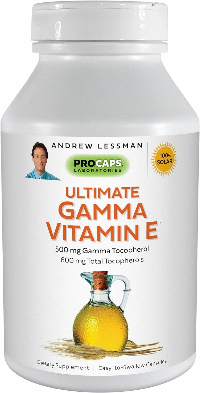 ANDREW LESSMAN Ultimate Gamma Vitamin E 60 Softgels - 500 mg Gamma Tocopherol, Protective Vitamin E. Four High Potency Forms of Natural Tocopherols. Powerful Anti-Oxidant. No Synthetic Forms