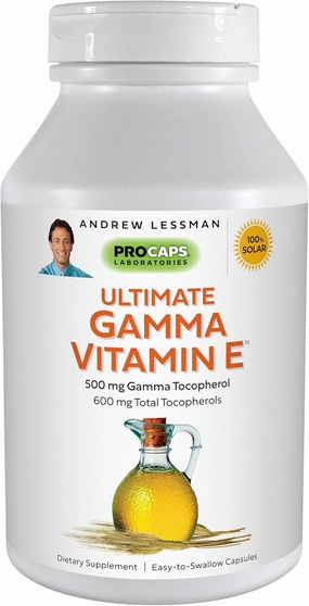 ANDREW LESSMAN Ultimate Gamma Vitamin E 60 Softgels - 500 mg Gamma Tocopherol, Protective Vitamin E. Four High Potency Forms of Natural Tocopherols. Powerful Anti-Oxidant. No Synthetic Forms