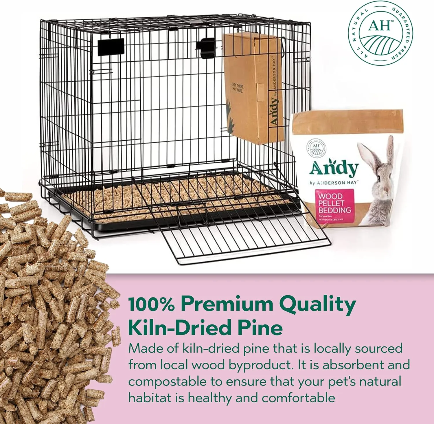 Andy Wood Pellet Bedding, 10 lb Bag, Premium Pine Pellets for Rabbits & Guinea Pig Bedding, Small Pets, Hamster, & Rabbit Litter