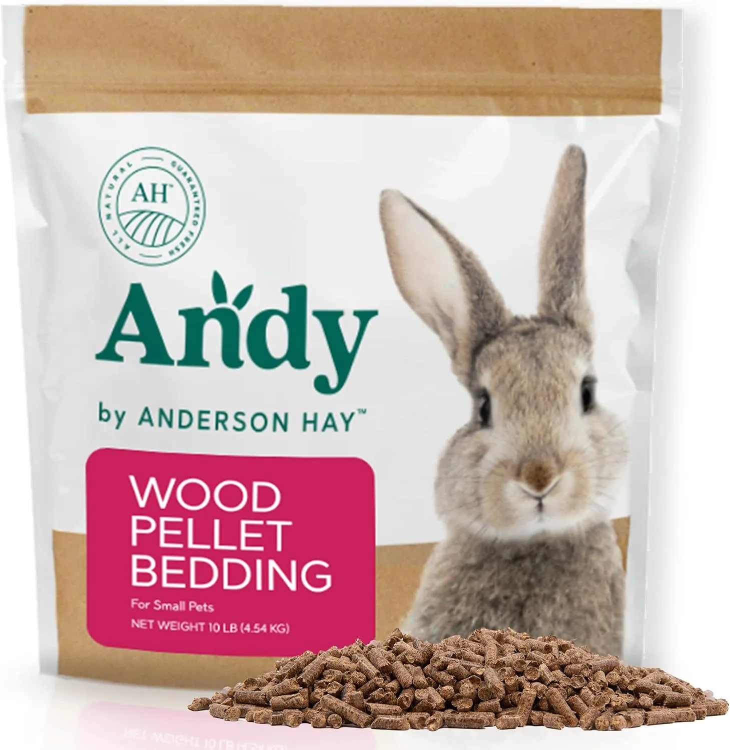 Andy Wood Pellet Bedding, 10 lb Bag, Premium Pine Pellets for Rabbits & Guinea Pig Bedding, Small Pets, Hamster, & Rabbit Litter