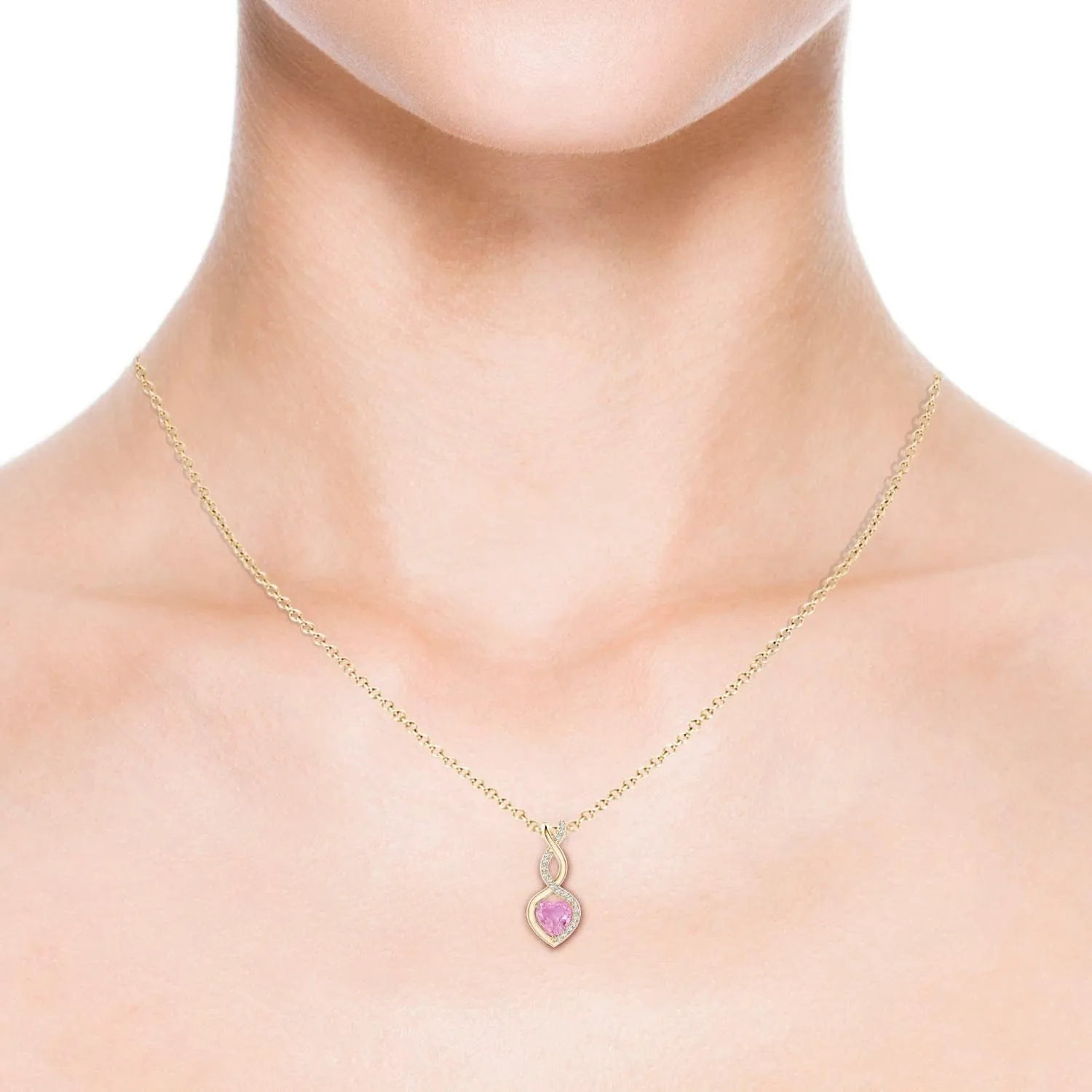 Angara Floating Gemstone Infinity Heart Pendant with Natural Diamond Accents (5mm Gemstone) in Sterling Silver / 14K Solid Gold | Birthday, Engagement, Anniversary, Wedding Jewelry Gift for Women