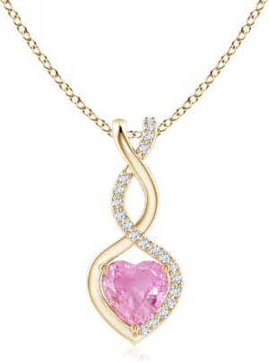 Angara Floating Gemstone Infinity Heart Pendant with Natural Diamond Accents (5mm Gemstone) in Sterling Silver / 14K Solid Gold | Birthday, Engagement, Anniversary, Wedding Jewelry Gift for Women