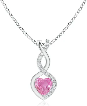 Angara Natural 0.25 Ct Pink Sapphire and 0.05 Ct Diamond Heart Pendant Necklace for Women in Sterling Silver (Grade-AA | Size-4mm) | Birthday, Anniversary, Wedding Jewelry Gift For Women