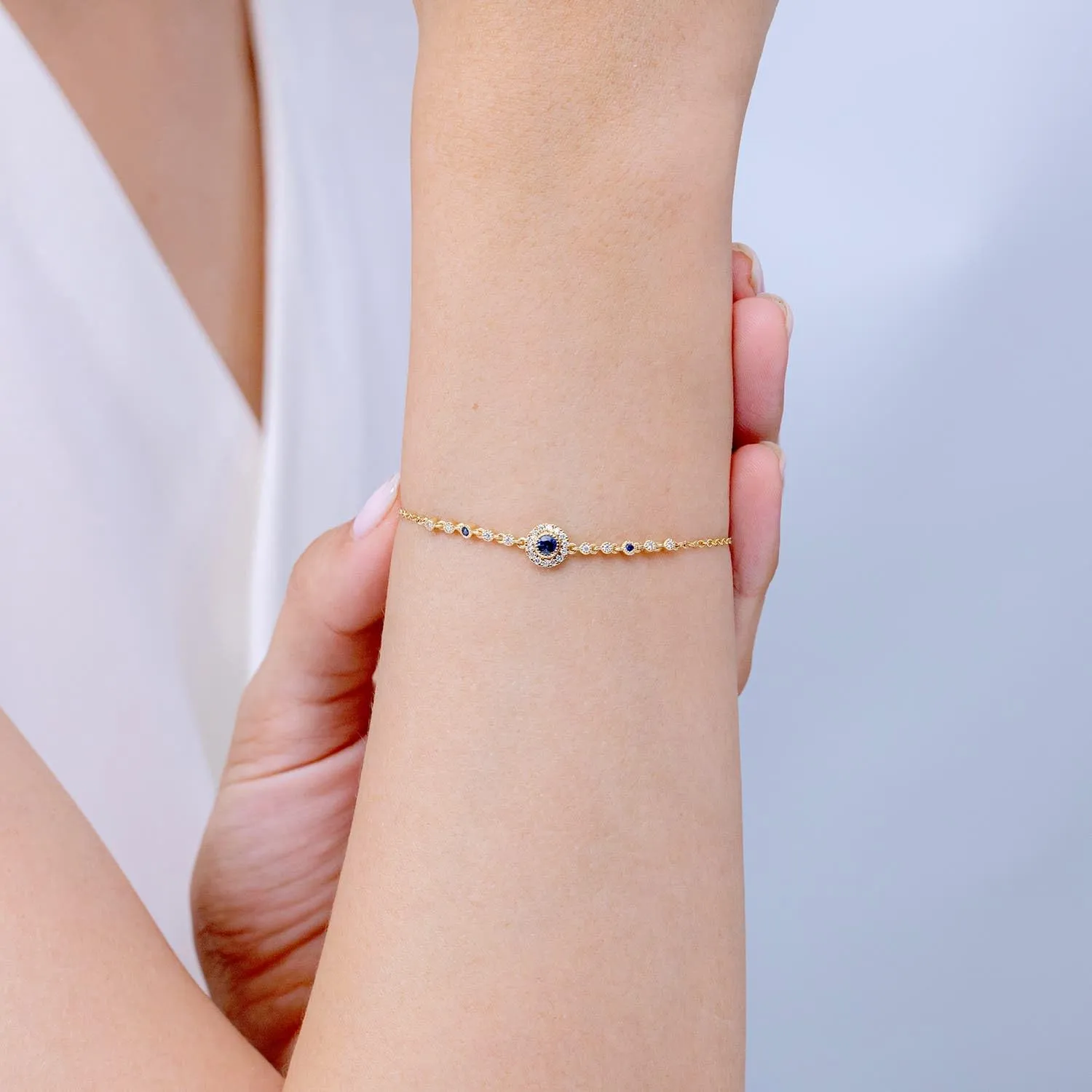 Angara Natural Blue Sapphire Chain Bracelet for Women in 14K Solid Gold | September Birthstone, Birthday, Engagement, Anniversary, Wedding Jewelry Gift for Women