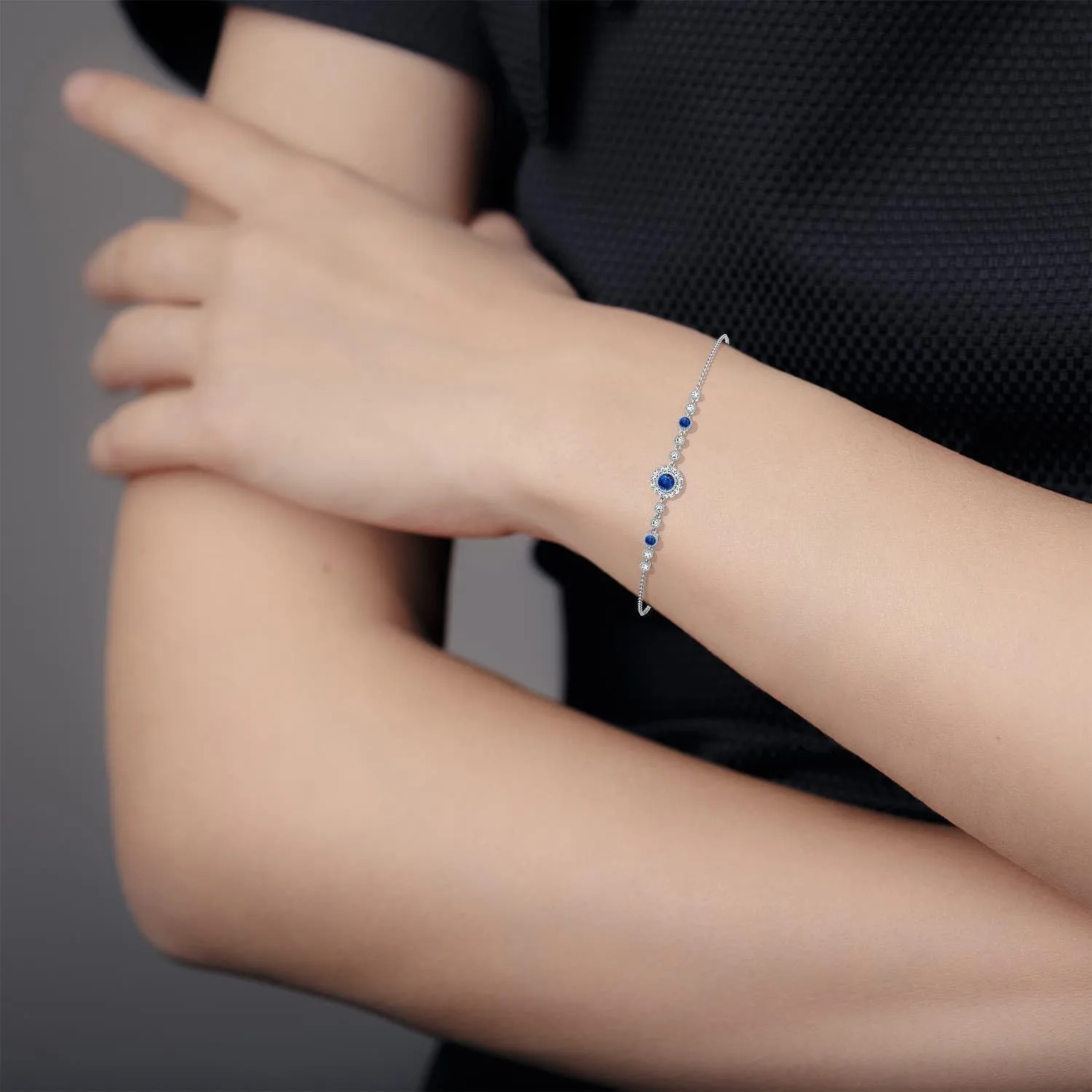 Angara Natural Blue Sapphire Chain Bracelet for Women in 14K Solid Gold | September Birthstone, Birthday, Engagement, Anniversary, Wedding Jewelry Gift for Women