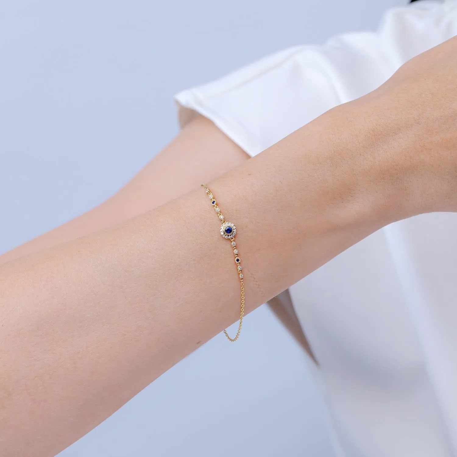 Angara Natural Blue Sapphire Chain Bracelet for Women in 14K Solid Gold | September Birthstone, Birthday, Engagement, Anniversary, Wedding Jewelry Gift for Women