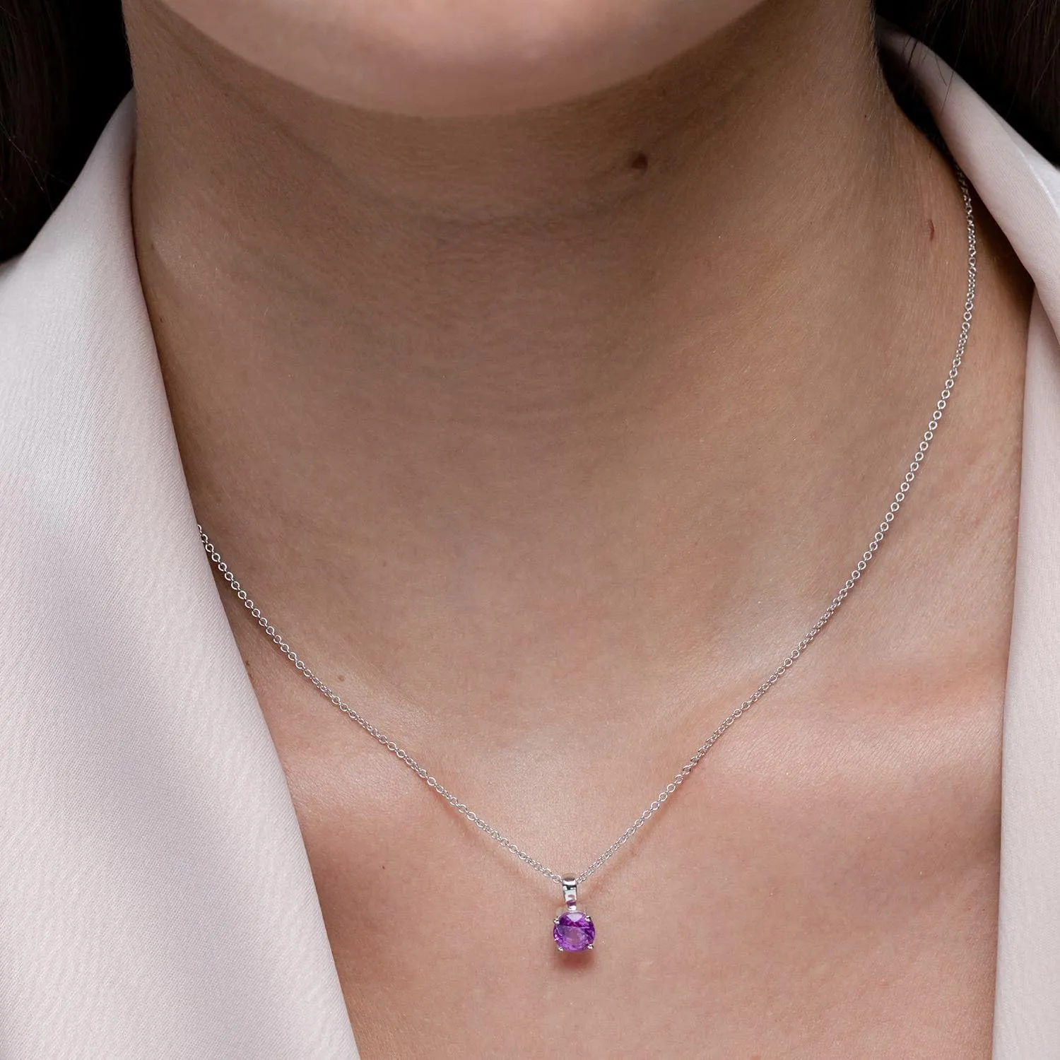 Angara Natural Classic Round Pink Sapphire Solitaire Pendant in Silver / 14K Solid Gold/Platinum | Birthday, Engagement, Anniversary, Wedding Jewelry Gift for Women