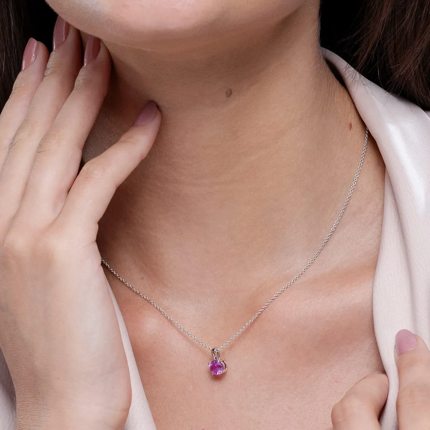 Angara Natural Classic Round Pink Sapphire Solitaire Pendant in Silver / 14K Solid Gold/Platinum | Birthday, Engagement, Anniversary, Wedding Jewelry Gift for Women