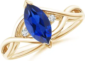 Angara Natural Criss-Cross Marquise Blue Sapphire Solitaire Engagement Ring with Diamonds in 14K Solid Gold/Platinum | September Birthstone, Birthday, Anniversary, Wedding Jewelry Gift for Women
