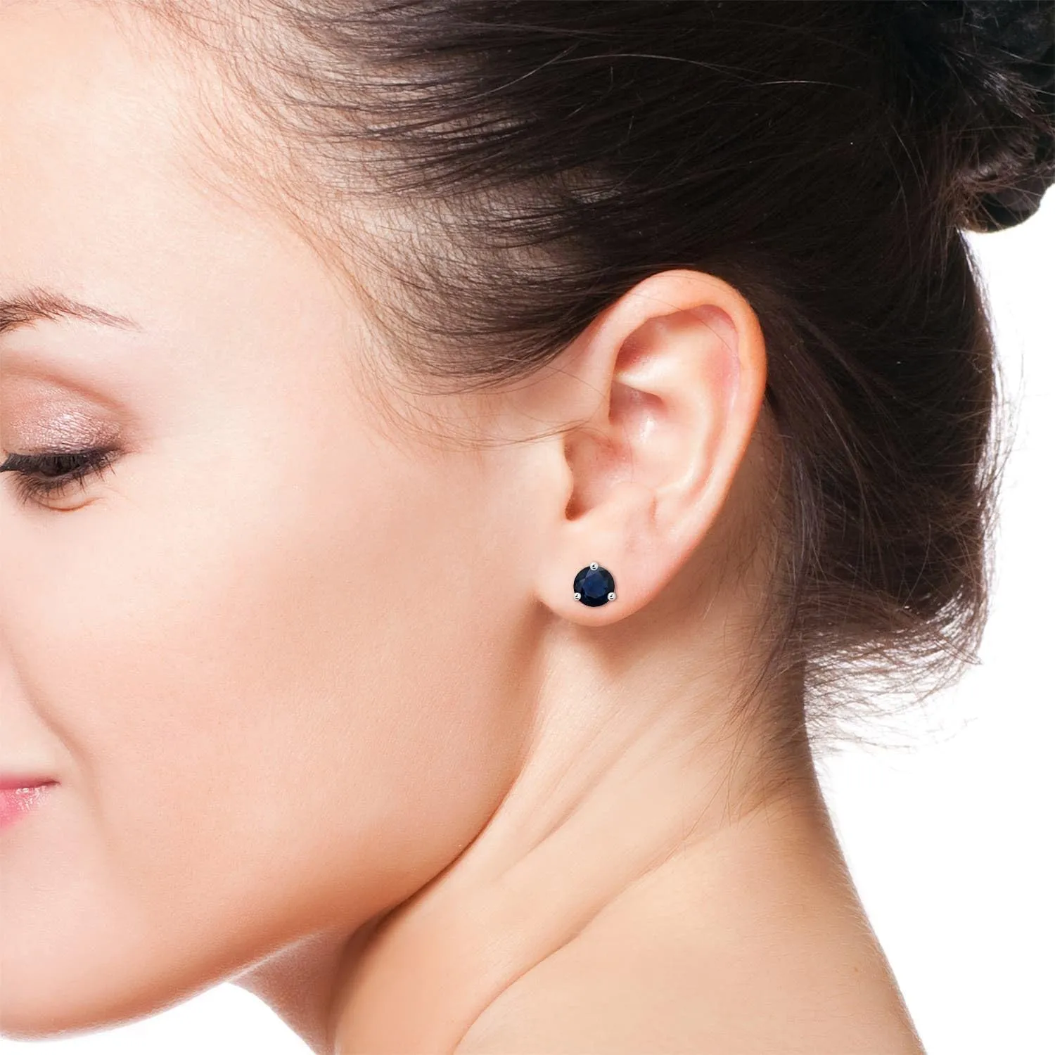 ANGARA Natural Martini-Set Round Blue Sapphire Stud Earrings in 14K Solid Gold/Platinum | September Birthstone, Birthday, Engagement, Anniversary, Wedding Jewelry Gift for Women