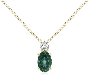 Angara Natural Oval Teal Montana Sapphire Solitaire Pendant with Diamond in Silver / 14K Solid Gold/Platinum | Birthday, Engagement, Anniversary, Wedding Jewelry Gift for Women