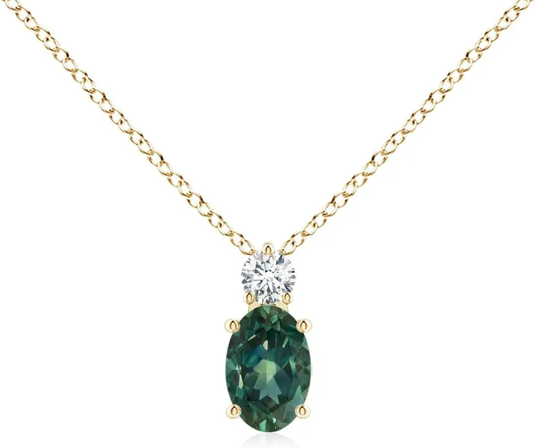 Angara Natural Oval Teal Montana Sapphire Solitaire Pendant with Diamond in Silver / 14K Solid Gold/Platinum | Birthday, Engagement, Anniversary, Wedding Jewelry Gift for Women