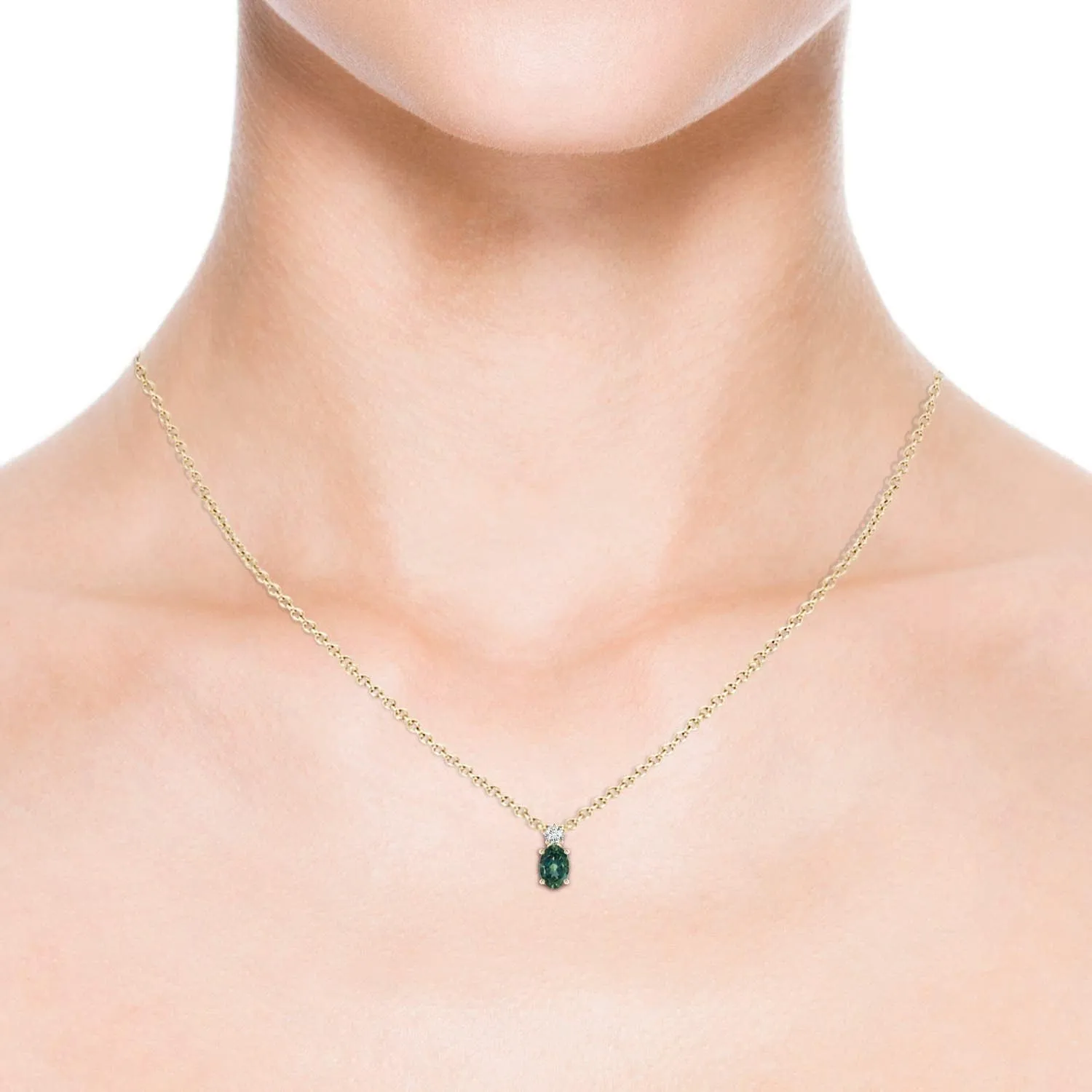 Angara Natural Oval Teal Montana Sapphire Solitaire Pendant with Diamond in Silver / 14K Solid Gold/Platinum | Birthday, Engagement, Anniversary, Wedding Jewelry Gift for Women