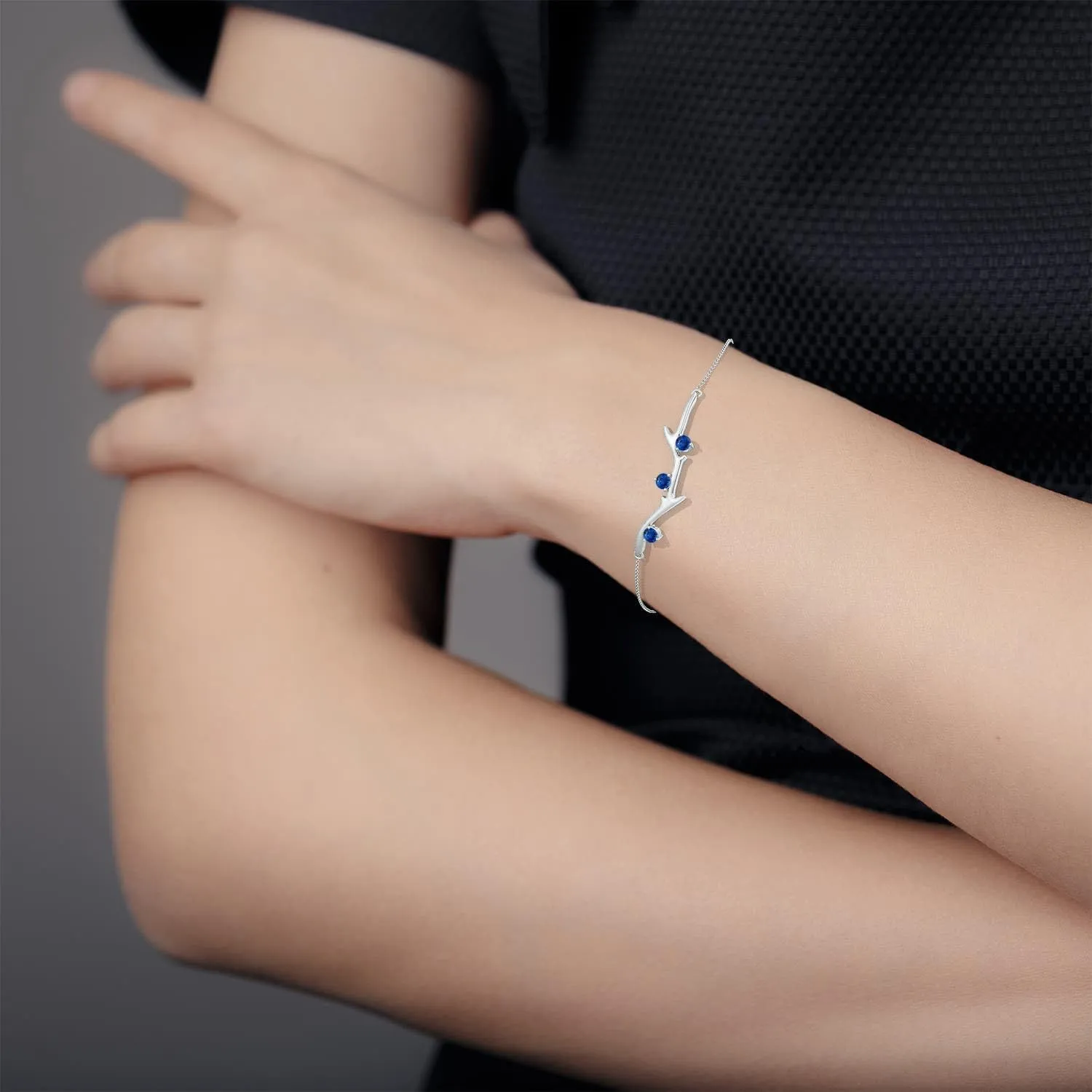 Angara Natural Round Sapphire Tree Branch Bracelet in 14K Solid Gold/Platinum | September Birthstone, Birthday, Engagement, Anniversary, Wedding Jewelry Gift for Women