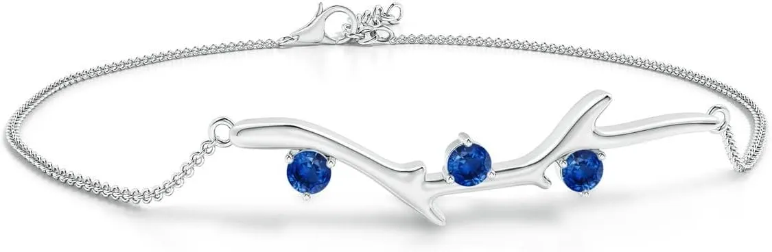 Angara Natural Round Sapphire Tree Branch Bracelet in 14K Solid Gold/Platinum | September Birthstone, Birthday, Engagement, Anniversary, Wedding Jewelry Gift for Women