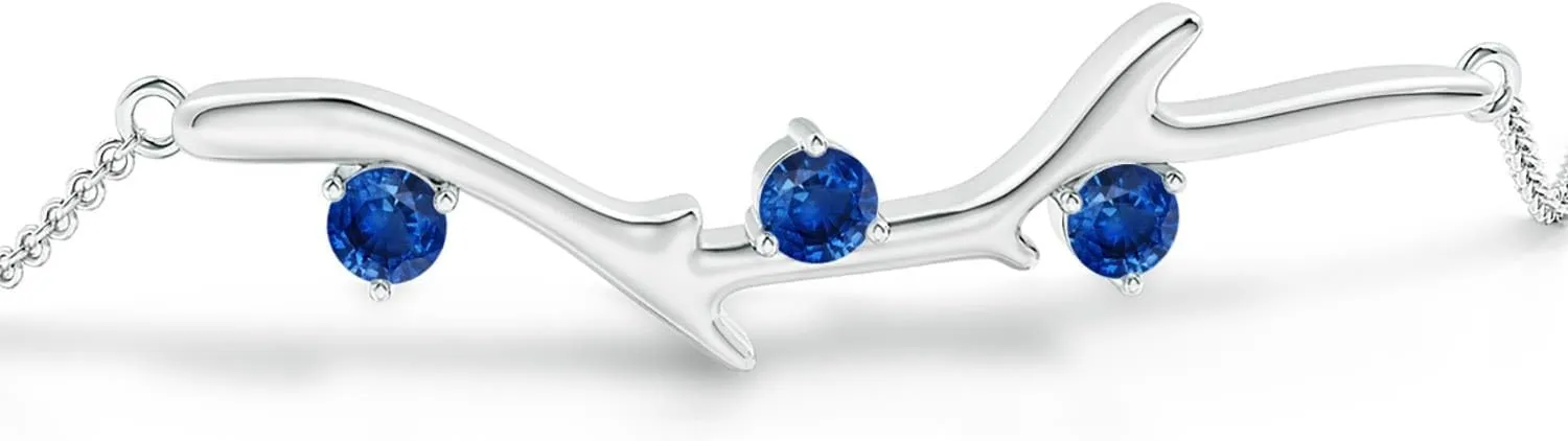 Angara Natural Round Sapphire Tree Branch Bracelet in 14K Solid Gold/Platinum | September Birthstone, Birthday, Engagement, Anniversary, Wedding Jewelry Gift for Women