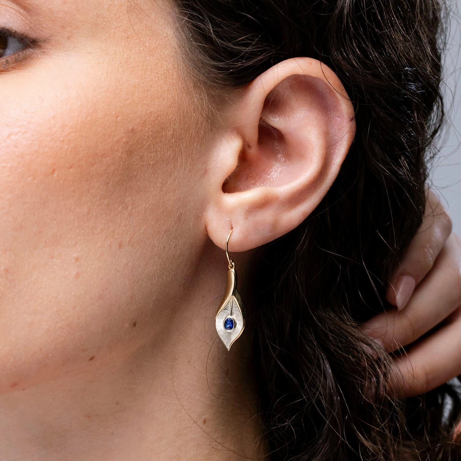 ANGARA Natural Bezel Set Sapphire Calla Lily Drop Earrings in 14K Solid Gold/Platinum | September Birthstone, Birthday, Engagement, Anniversary, Wedding Jewelry Gift for Women