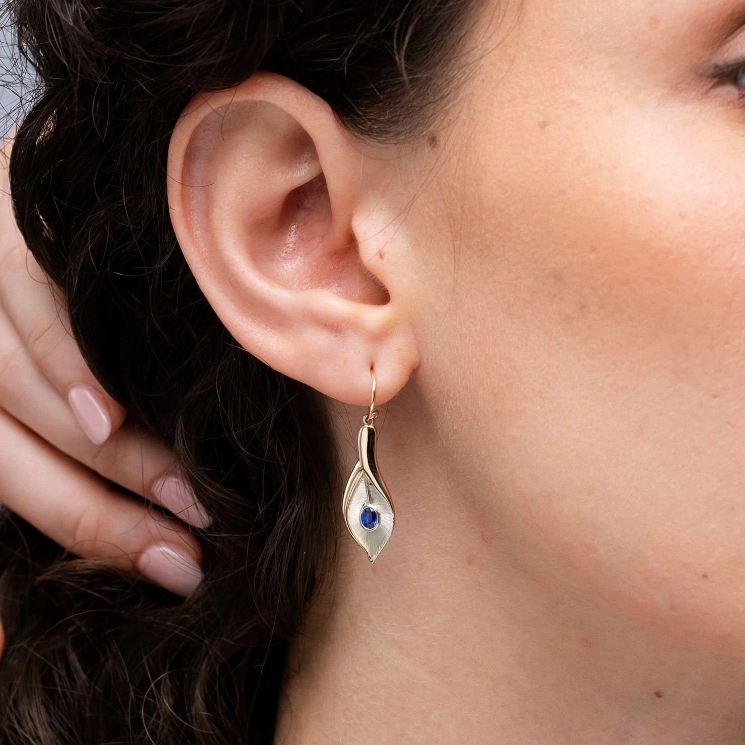 ANGARA Natural Bezel Set Sapphire Calla Lily Drop Earrings in 14K Solid Gold/Platinum | September Birthstone, Birthday, Engagement, Anniversary, Wedding Jewelry Gift for Women