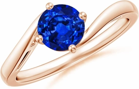 Angara Natural Classic Round 1 ct Blue Sapphire Solitaire Bypass Engagement Ring in 14K Rose Gold for Women (Size-6mm) | September Birthstone Jewelry