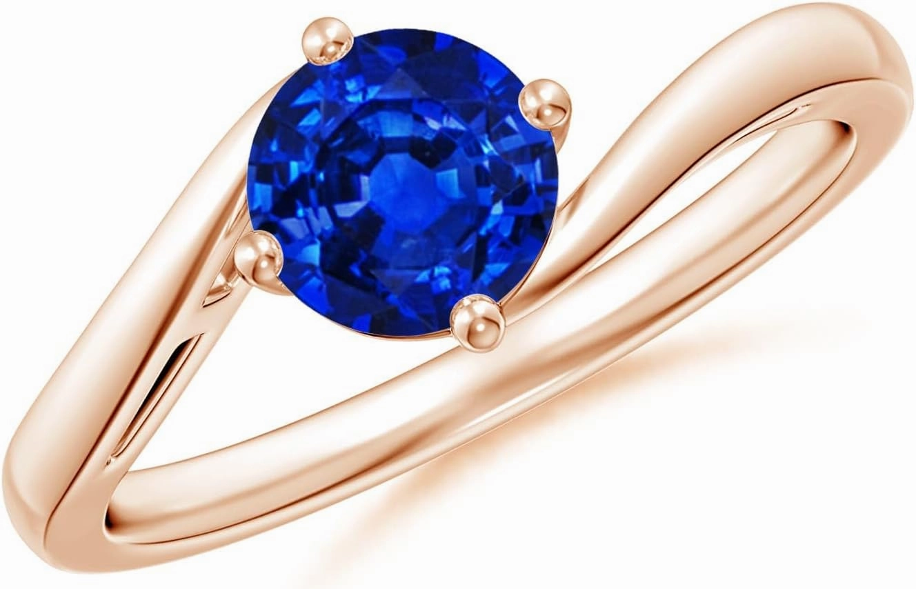 Angara Natural Classic Round 1 ct Blue Sapphire Solitaire Bypass Engagement Ring in 14K Rose Gold for Women (Size-6mm) | September Birthstone Jewelry