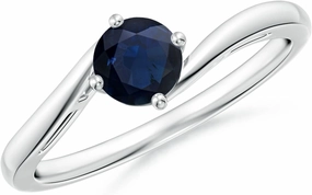 Angara Natural Classic Round Blue Sapphire Solitaire Bypass Engagement Ring in Platinum for Women (Size-5mm) | September Birthstone Jewelry