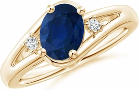 Angara Natural Prong-Set 1.55 ct Blue Sapphire and Diamond Split Shank Engagement Ring in 14K Yellow Gold for Women (Size-8x6mm) | September Birthstone Jewelry