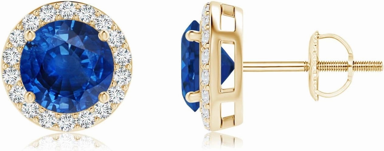 ANGARA Natural Vintage-Inspired Round Blue Sapphire Halo Stud Earrings in 14K Solid Gold/Platinum | September Birthstone, Birthday, Engagement, Anniversary, Wedding Jewelry Gift for Women