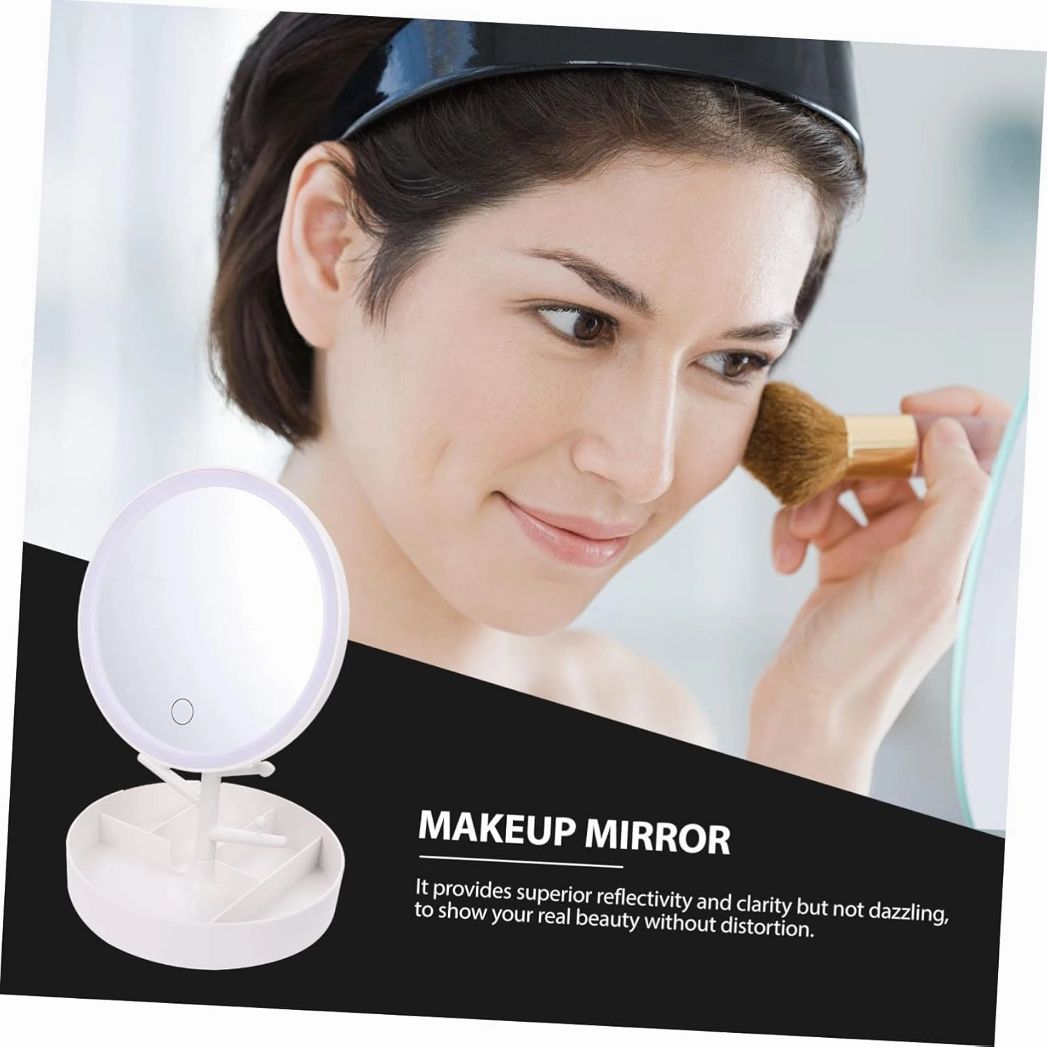 Angoily LED Illuminated Makeup Mirror Compact Table Mirror Storage Box LED Lights High-Definition Non-Dazzling Easy Brightness Adjustment Durable HZ003 White Set Mirror