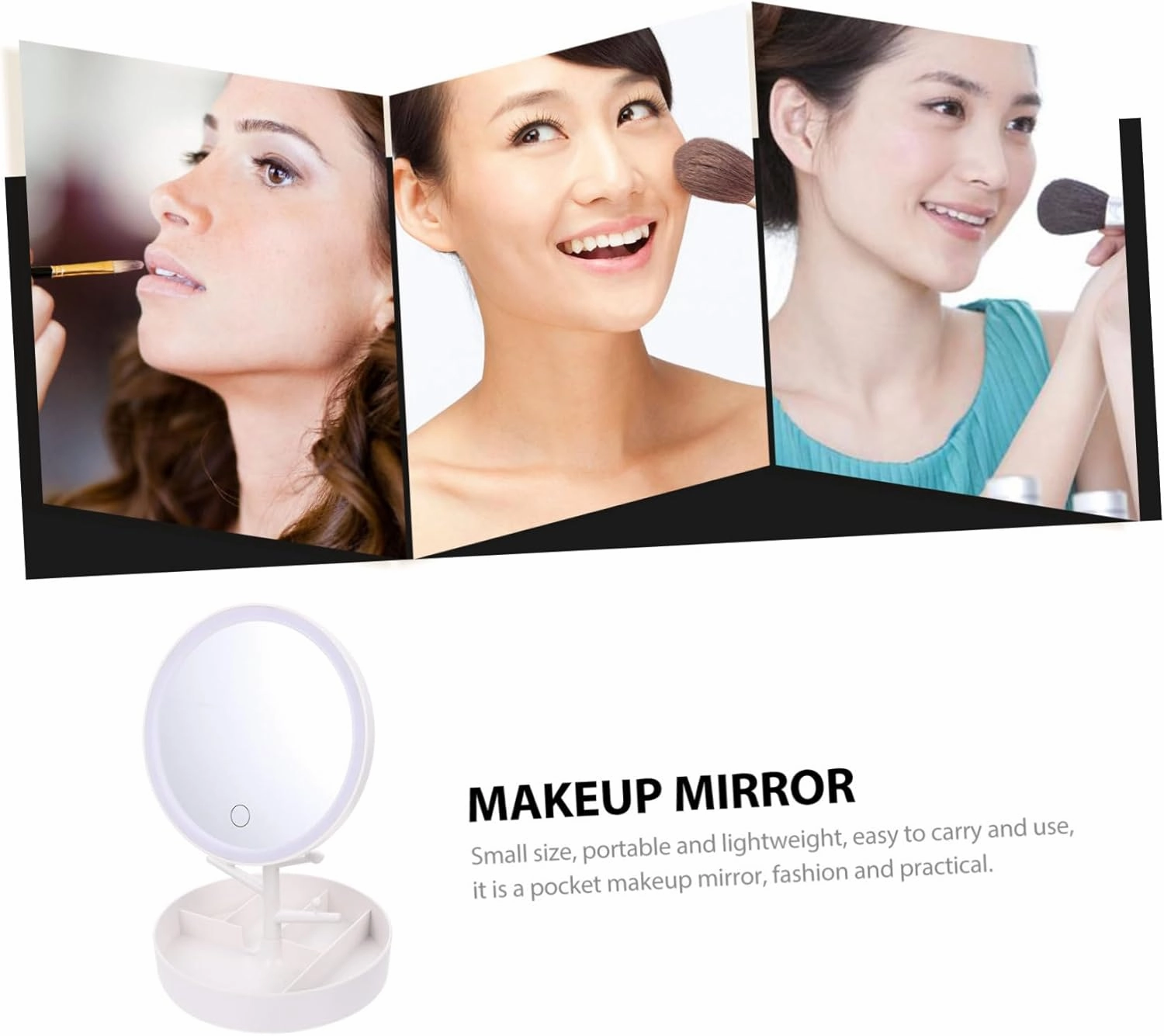 Angoily LED Illuminated Makeup Mirror Compact Table Mirror Storage Box LED Lights High-Definition Non-Dazzling Easy Brightness Adjustment Durable HZ003 White Set Mirror