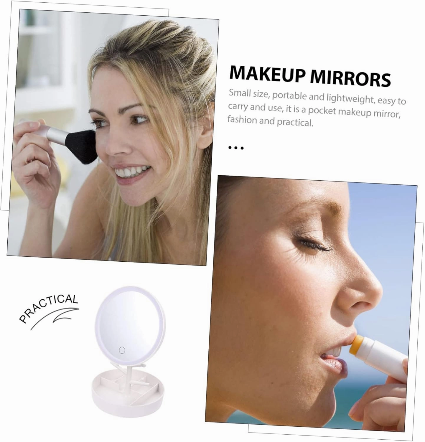 Angoily LED Illuminated Makeup Mirror Compact Table Mirror Storage Box LED Lights High-Definition Non-Dazzling Easy Brightness Adjustment Durable HZ003 White Set Mirror