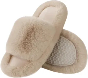 Ankis Comfy Women's Plush Slippers - Cute Chic Versatile Pretty Platform, Open Toe, Non-slip House Fluffy Fuzzy Slippers for Women Indoor Outdoor, All Seasons
