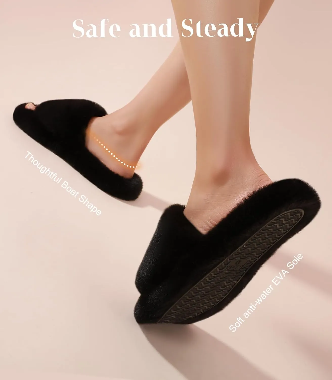 Ankis Comfy Women's Plush Slippers - Cute Chic Versatile Pretty Platform, Open Toe, Non-slip House Fluffy Fuzzy Slippers for Women Indoor Outdoor, All Seasons