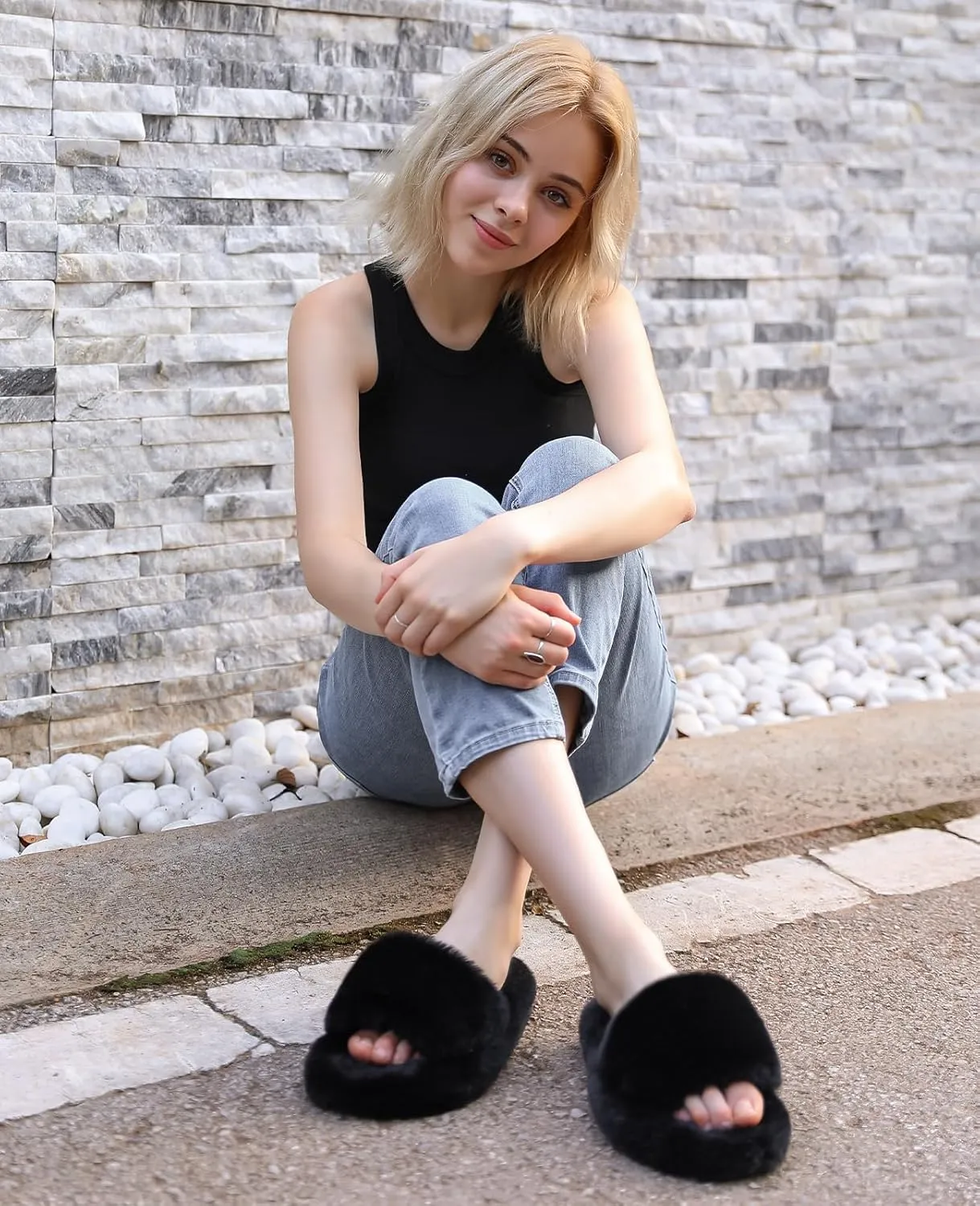Ankis Comfy Women's Plush Slippers - Cute Chic Versatile Pretty Platform, Open Toe, Non-slip House Fluffy Fuzzy Slippers for Women Indoor Outdoor, All Seasons